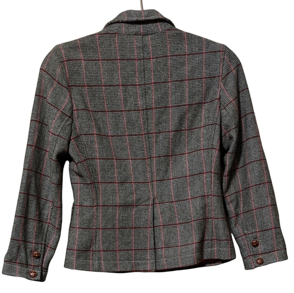 Gap wool blend plaid blazer faux leather wrap button lined preppy busine… - Picture 2 of 12